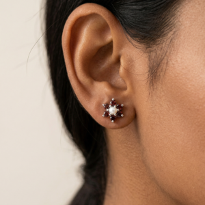 Power of Presence — Natural Garnet & Pearl Studs in Sterling Silver