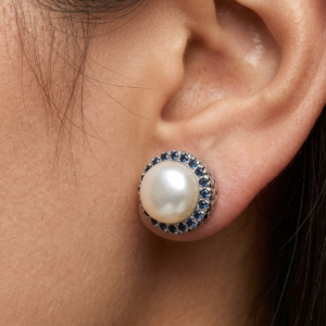 Natural Wonders — Natural Sapphire & Pearl Studs in Sterling Silver