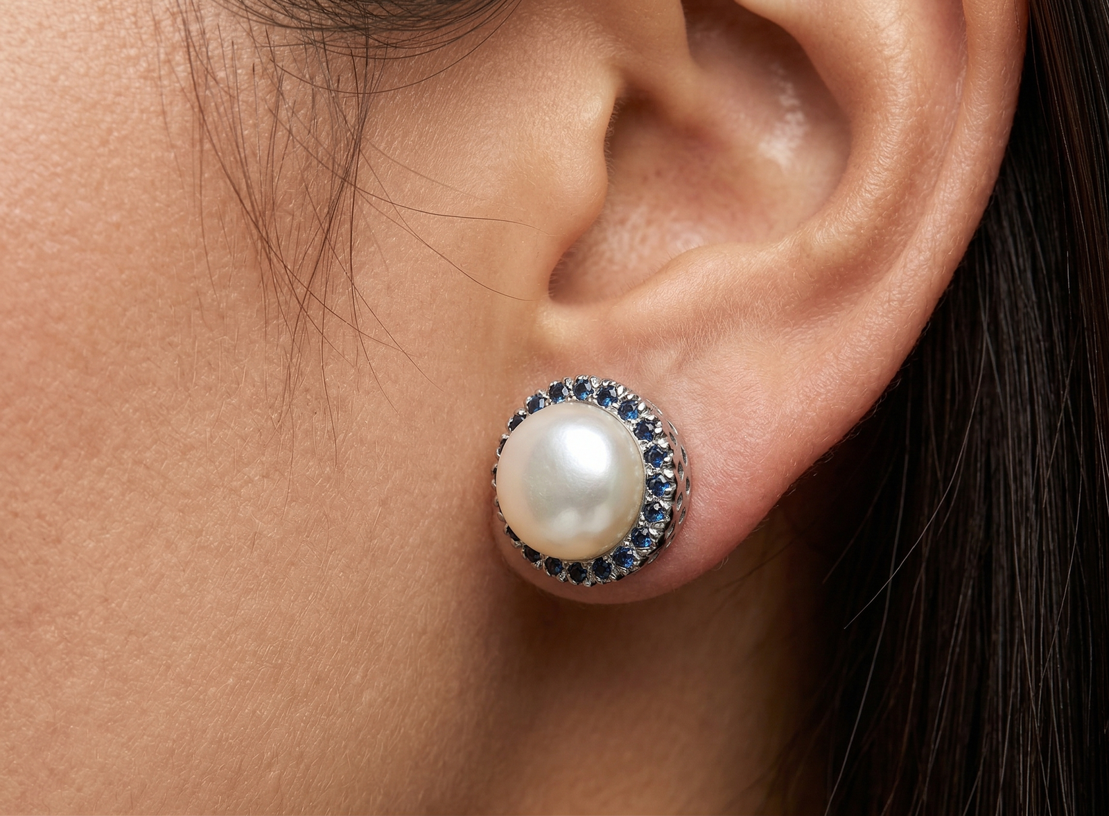 Natural Wonders — Natural Sapphire & Pearl Studs in Sterling Silver