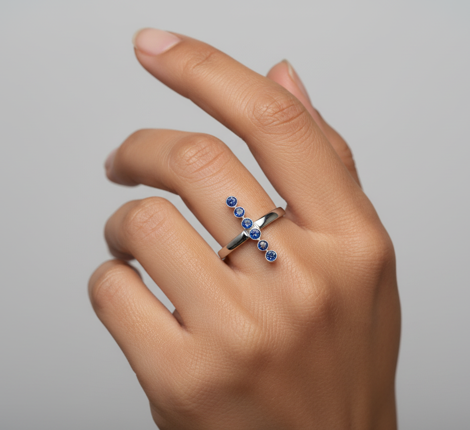 Lullaby of the Waves — Natural Sapphire Ring in Sterling Silver