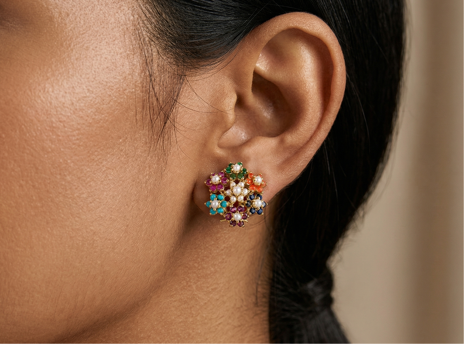 Seven Flowers of Nauratan — Natural 7-Stone Earrings in Sterling Silver