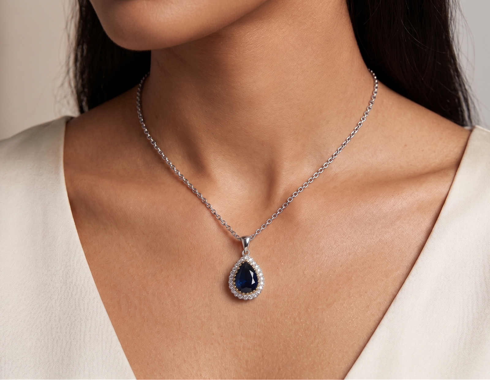 Midnight Ottoman — Lab Blue Sapphire & Moissanite Necklace in Sterling Silver