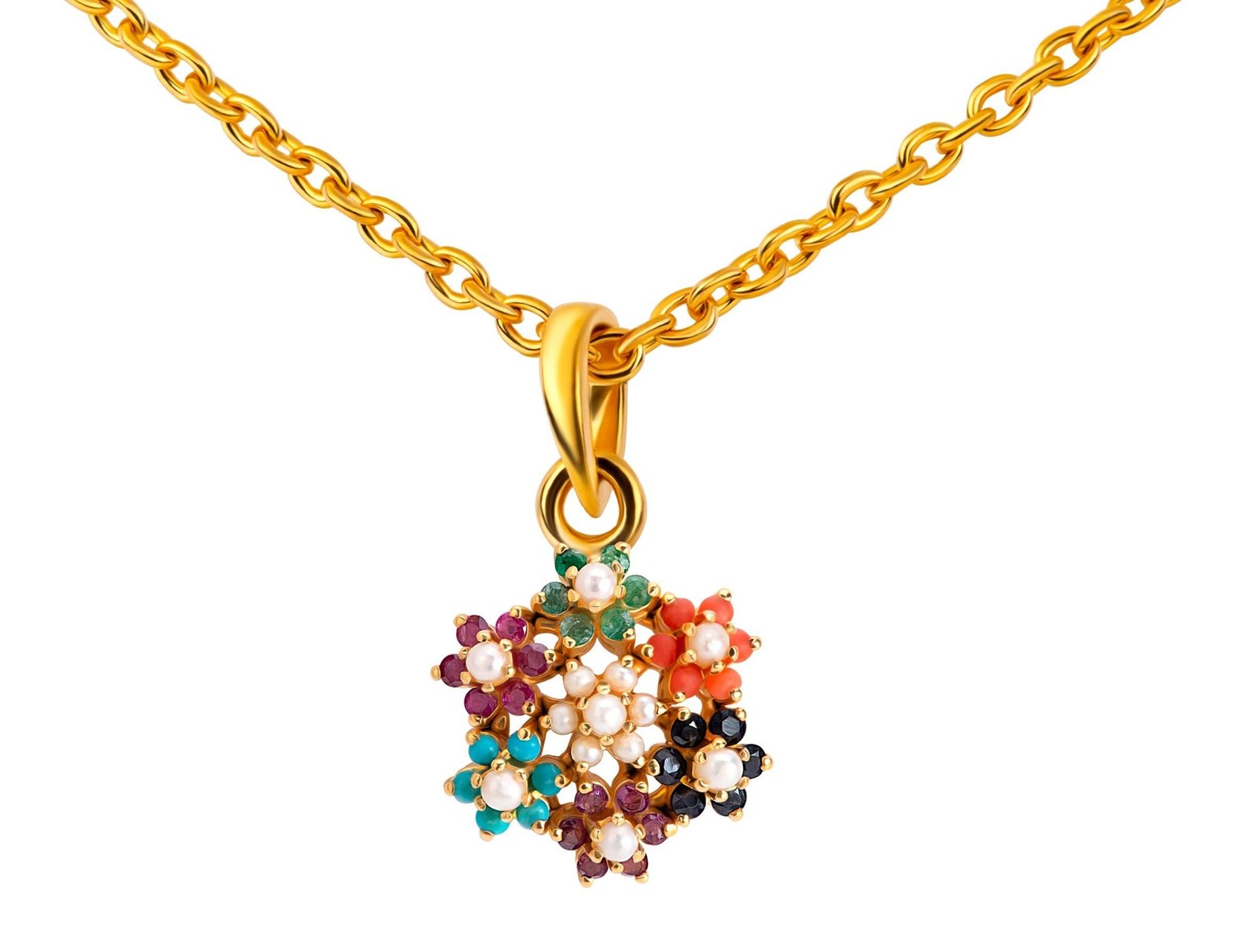 Seven Flowers of Nauratan — GGI Certified 7-Stone Necklace in Sterling Silver