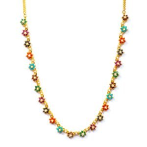 Blessed Blooms — Nauratan Necklace, 7 Natural Gemstones, Gold-Plated Sterling Silver