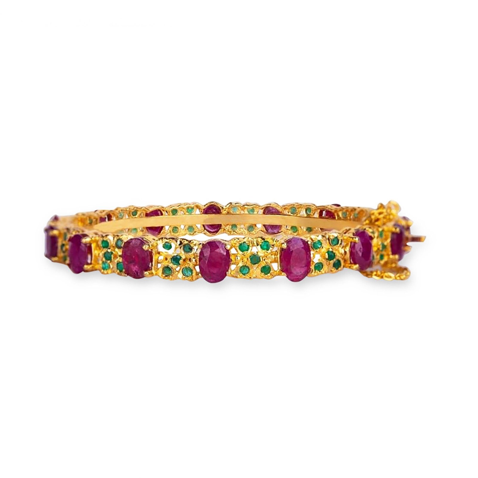 Natural Ruby and Emerald Bangle in Sterling Silver with 22k Gold Plating