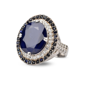 Blue Horizon — Natural Sapphire (Neelam) Halo Ring in Sterling Silver
