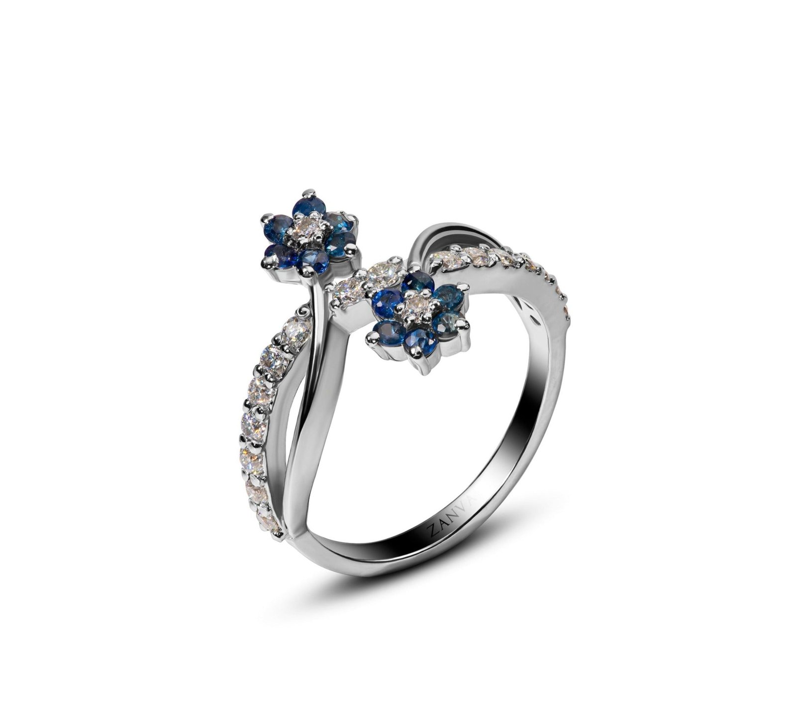 Sapphire Blooms Ring — Natural Blue Sapphire (Neelam) in Sterling Silver
