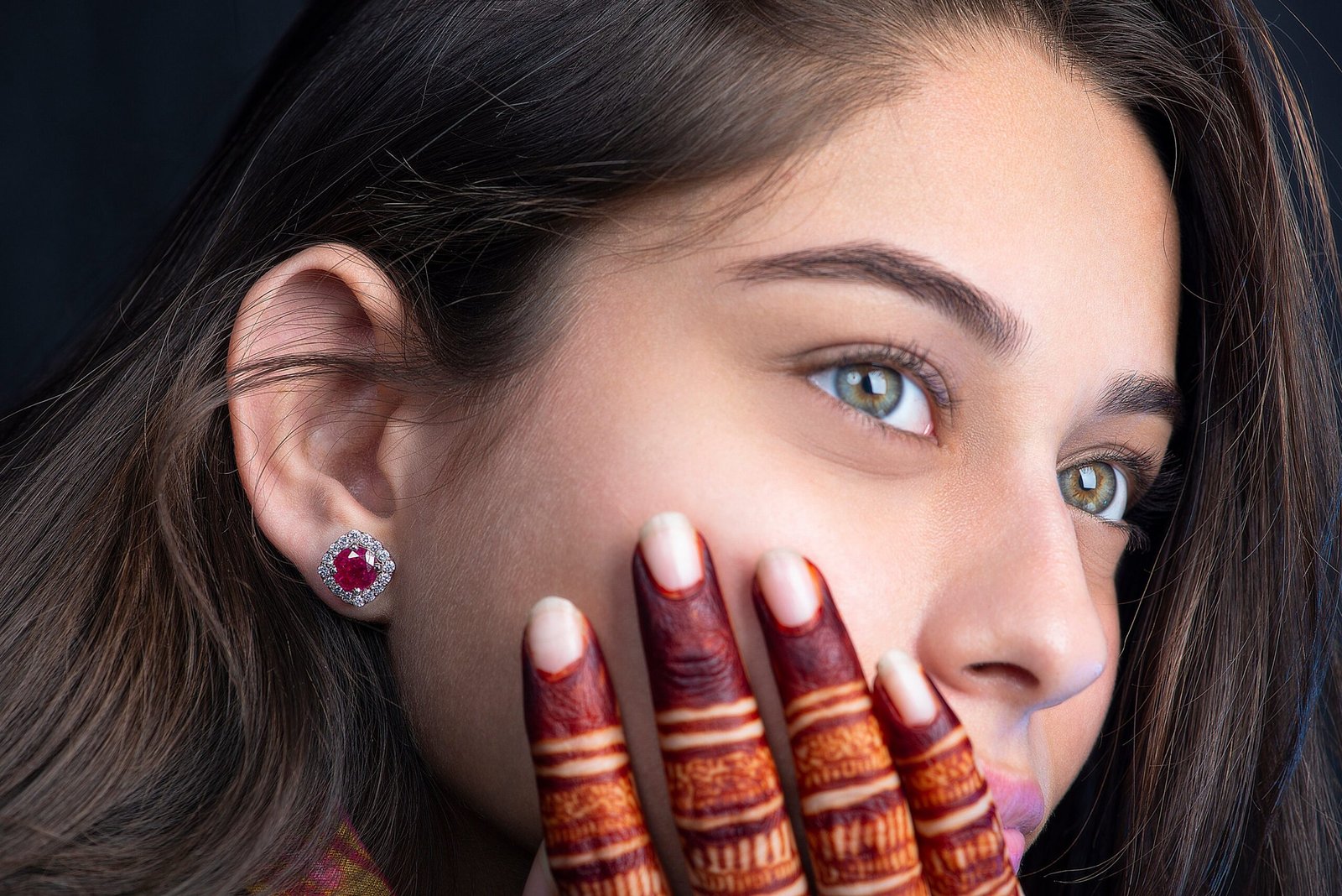 D'Amour Crown Studs — Red Glass Ruby & Moissanite Studs in Sterling Silver - Image 2