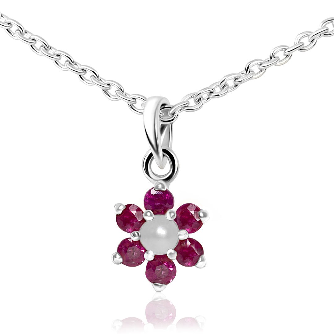 The Royal Stone — Natural Ruby & Pearl Necklace in Sterling Silver