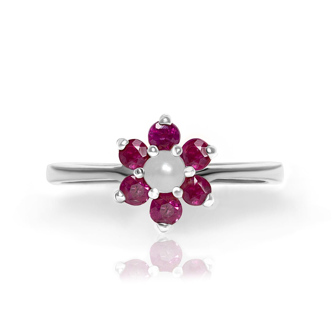 The Royal Stone — Natural Ruby (Yaqoot) & Pearl Ring in Sterling Silver