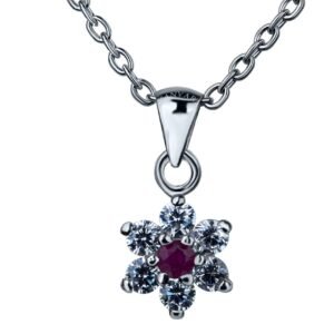 Sparkling Natural Ruby Flora — Moissanite Pendant in Sterling Silver