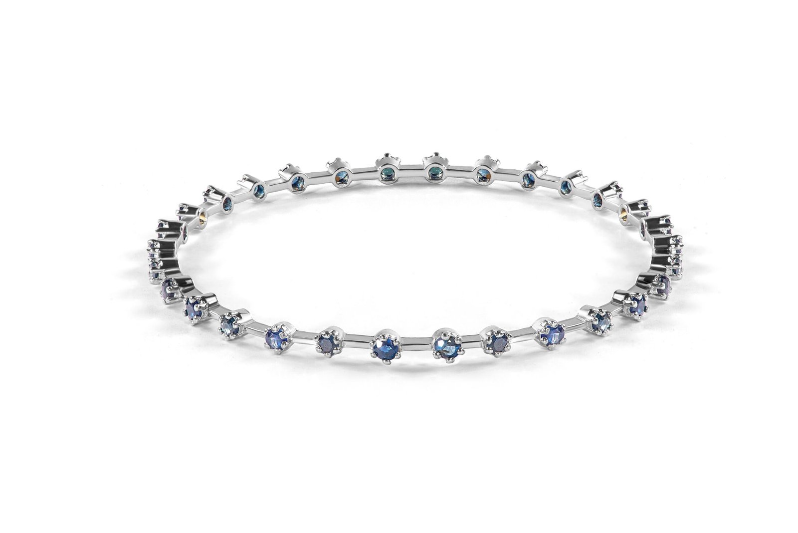 Aqua Sapphire Bangle — Natural Sapphire (Neelam) Bangle in Sterling Silver