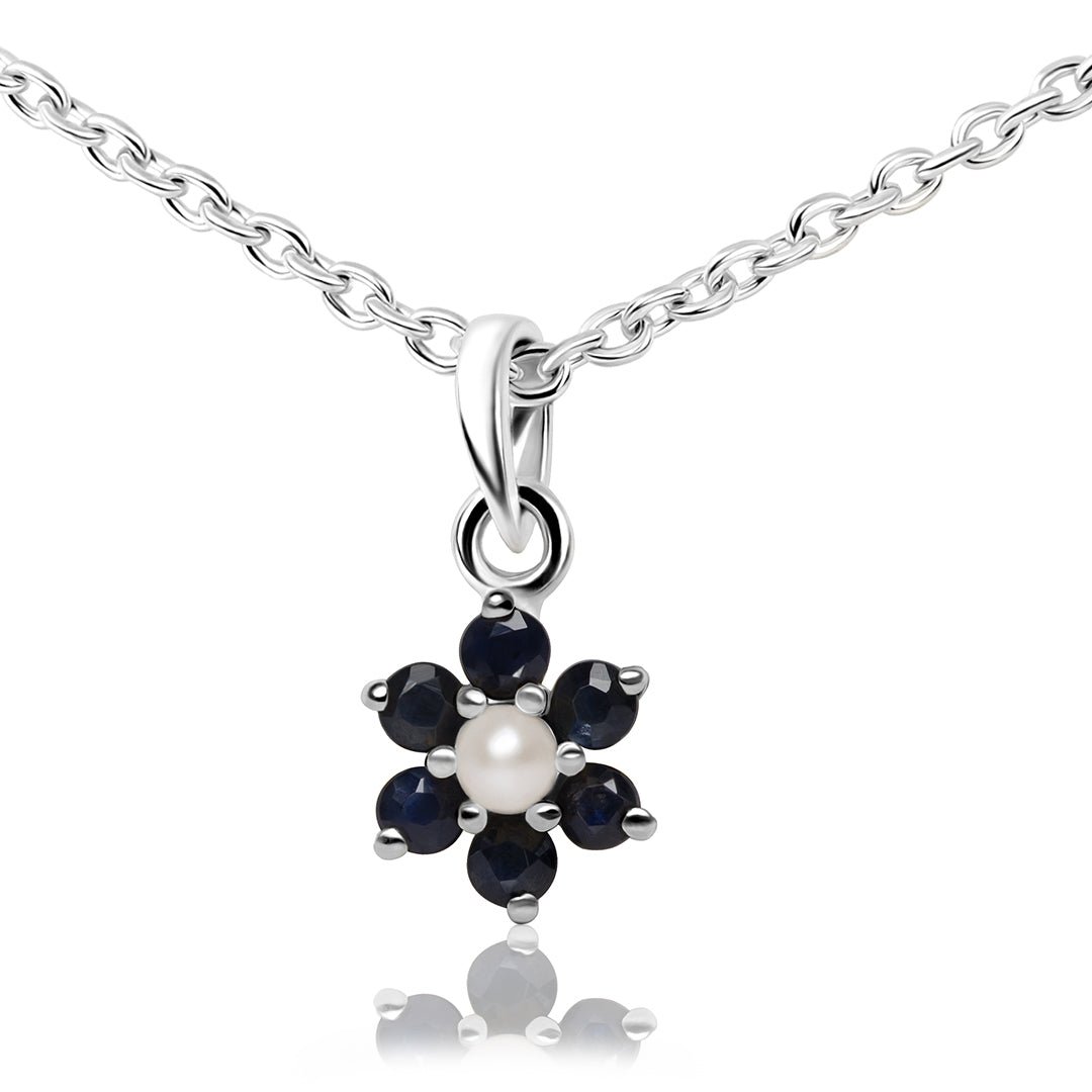 Symbol of Heaven — Natural Sapphire & Pearl Necklace in Sterling Silver