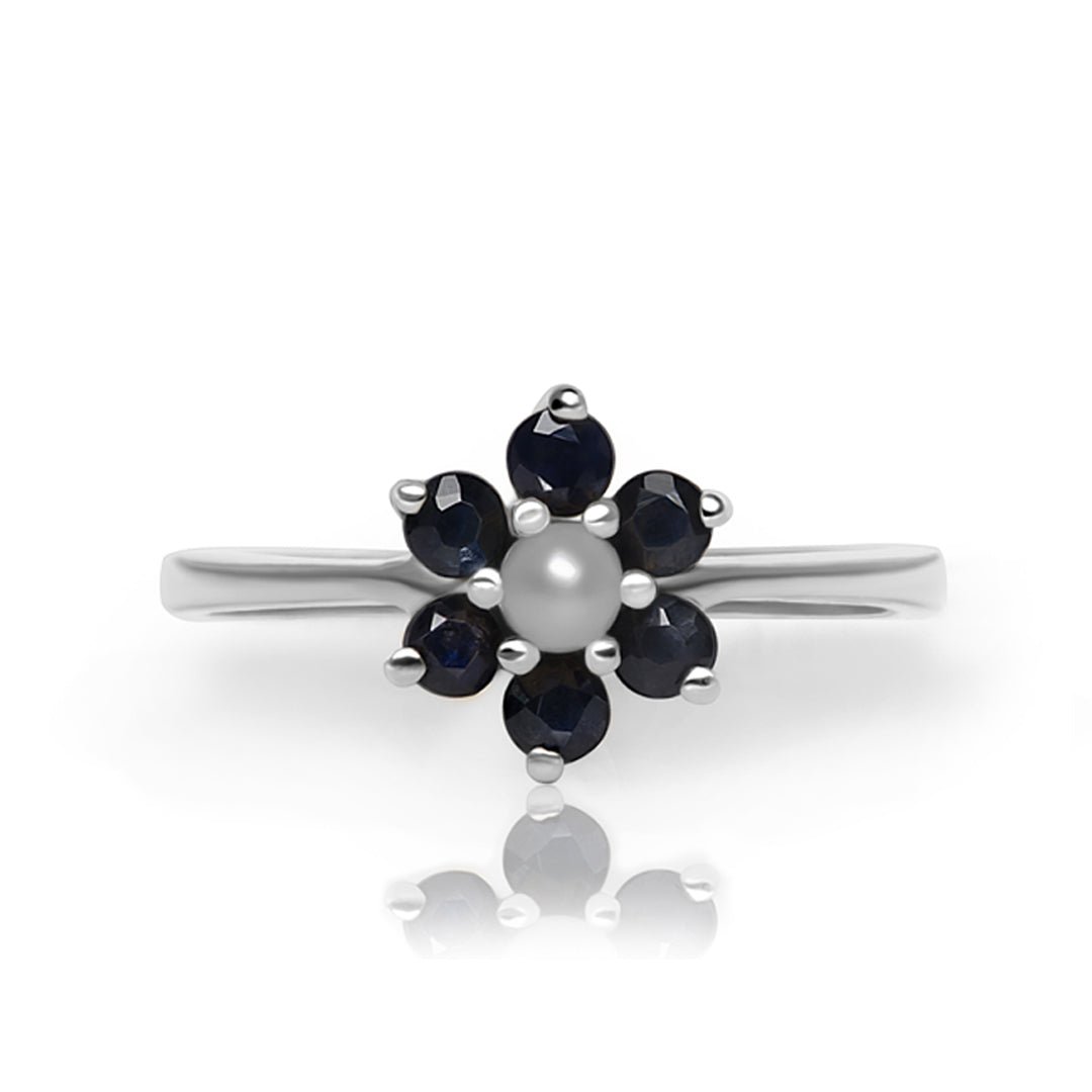 Symbol of Heaven — Natural Sapphire & Pearl Ring in Sterling Silver