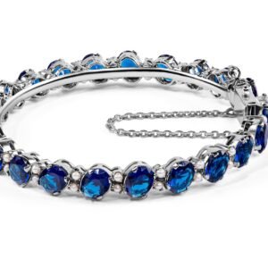 Sapphire Shade Bangle — Blue Glass Sapphire & Pearl in Sterling Silver