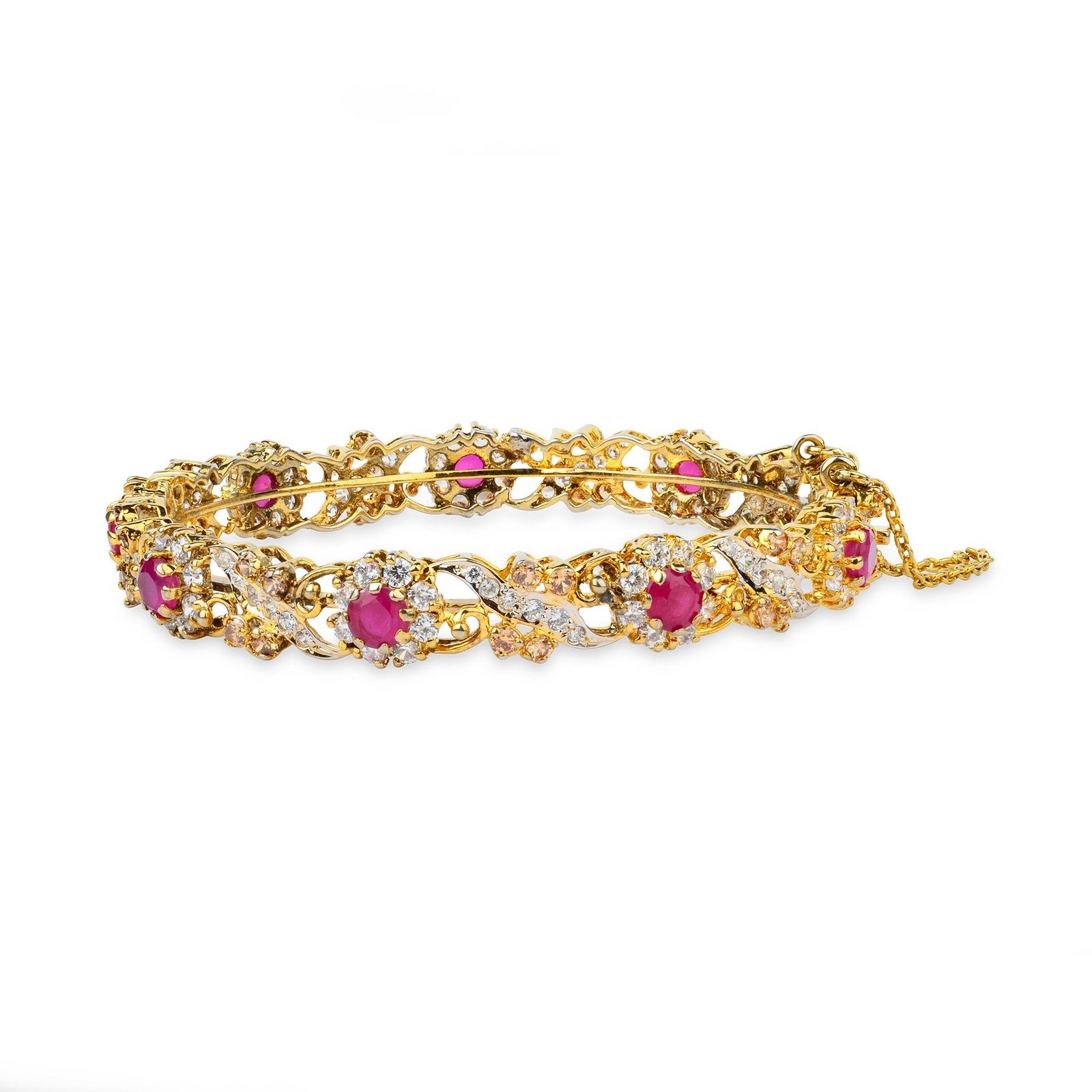 Trinity of Ruby, Emerald & Sapphire — Nauratan Bangle in Sterling Silver