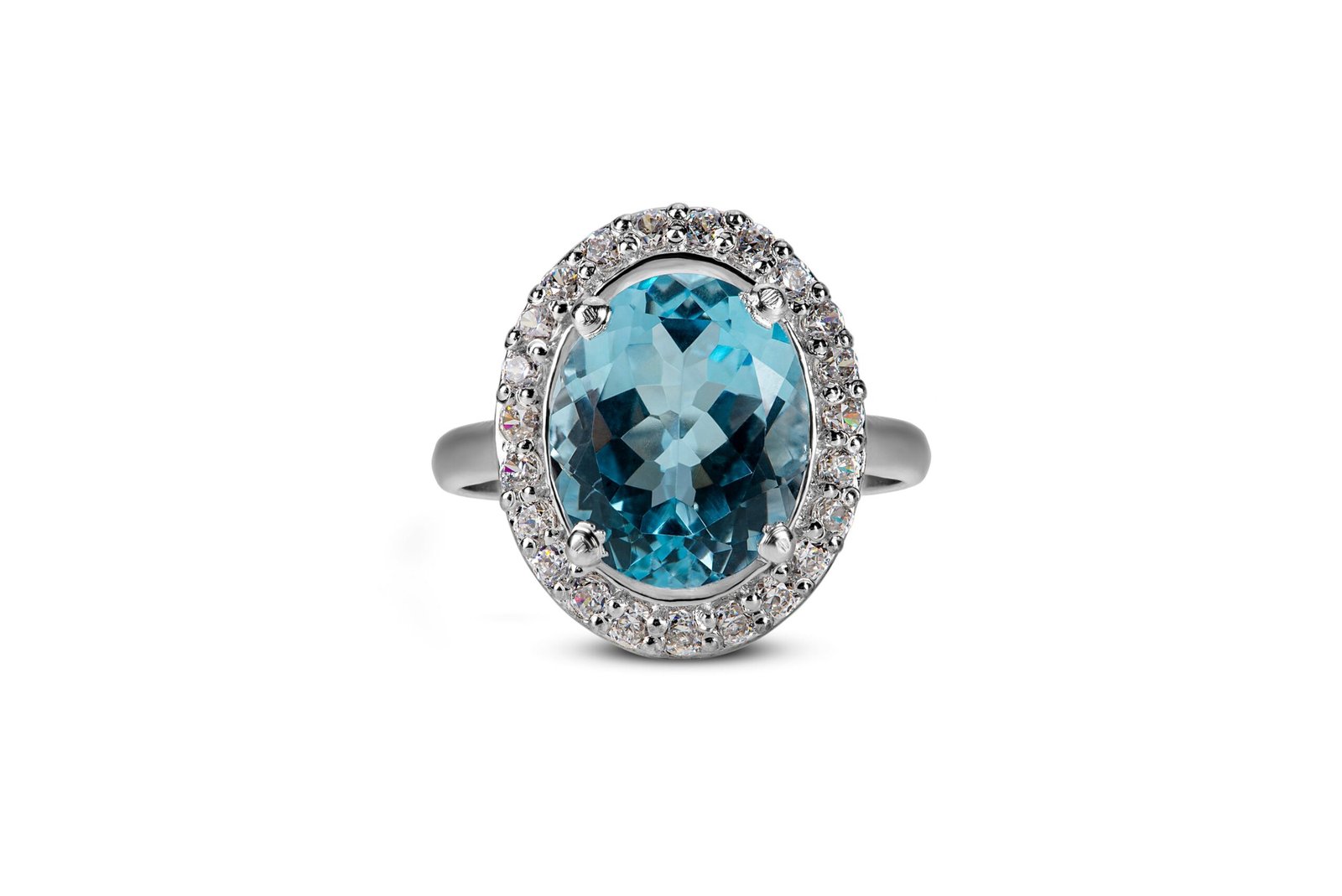 Stone of Topazios — Natural Blue Topaz Halo Ring in Sterling Silver - Image 3