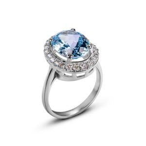 Stone of Topazios — Natural Blue Topaz Halo Ring in Sterling Silver