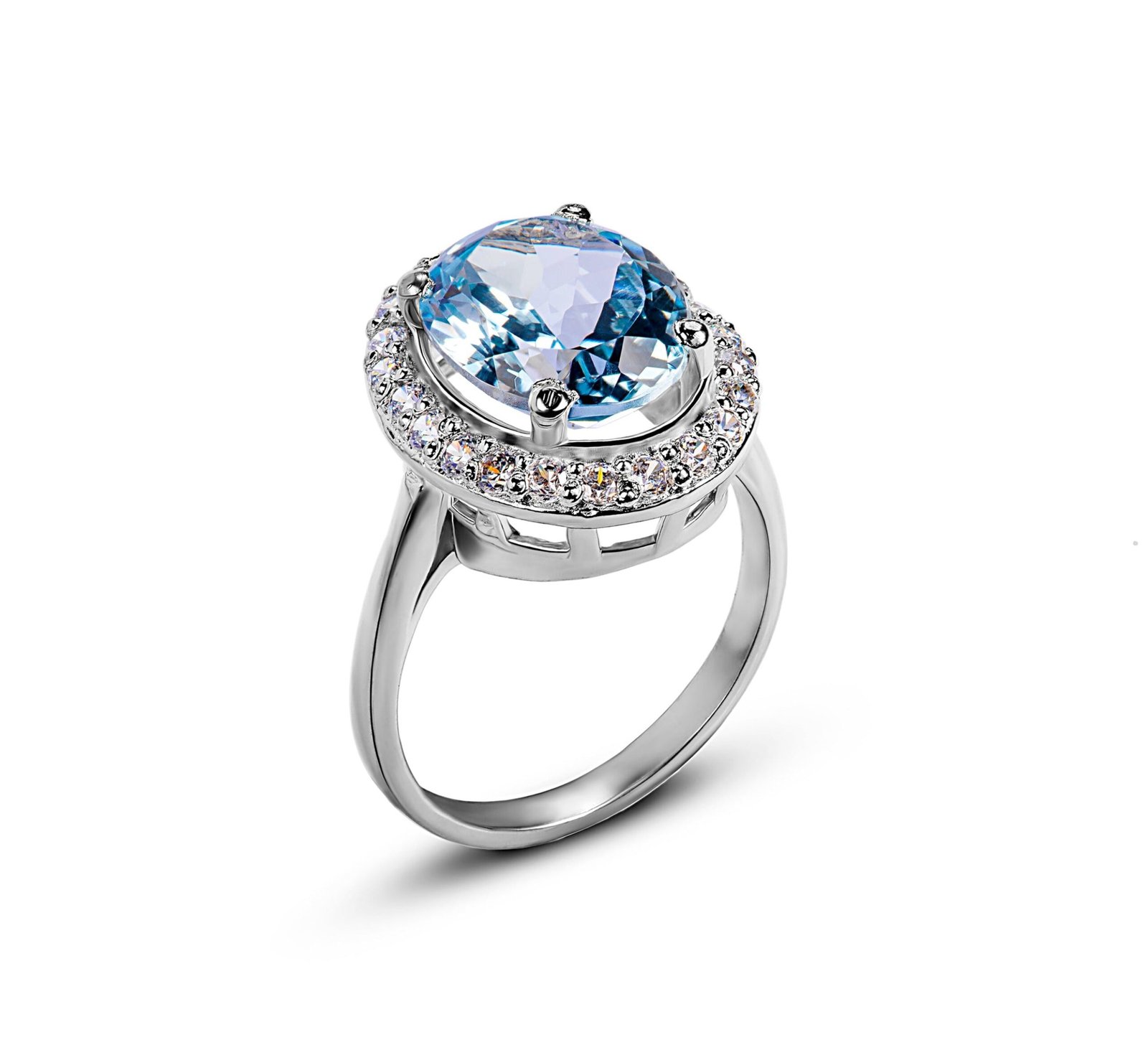 Stone of Topazios — Natural Blue Topaz Halo Ring in Sterling Silver