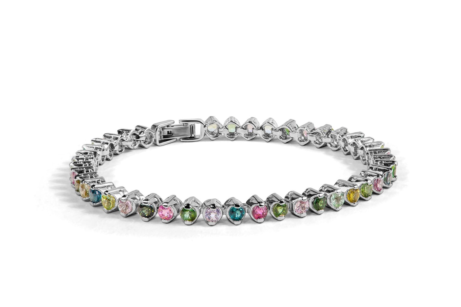 Vibrant Colors of Tourmaline Tennis Bracelet in Sterling Silver
