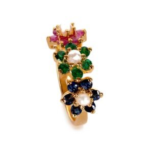 Natural Ruby, Emerald & Sapphire Ring in Sterling Silver with 22k Gold Plating