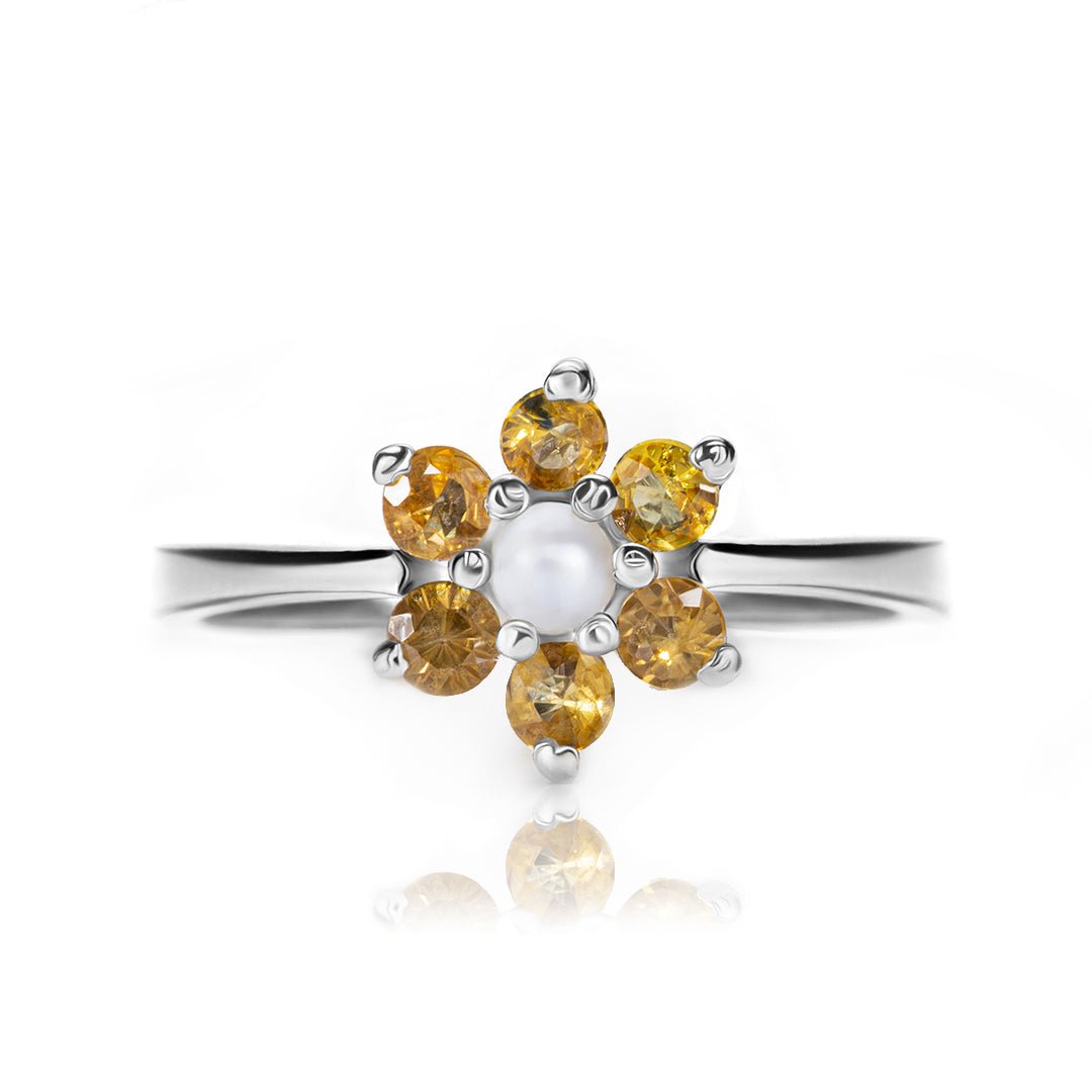 Nature's Splendor — Natural Yellow Sapphire & Pearl Ring in Sterling Silver
