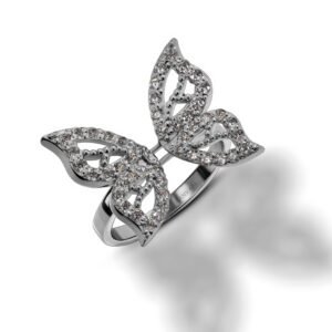 Glass Whimsical Wings — Moissanite Butterfly Ring in Sterling Silver