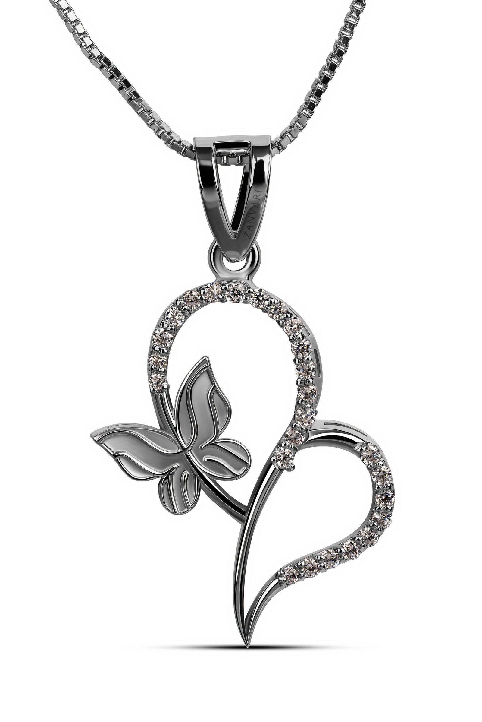 Wings of Whimsy — Moissanite Butterfly Heart Pendant in Sterling Silver