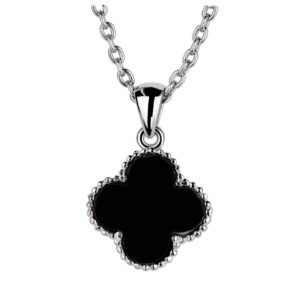 Clover Pendant — Four Leaf Clover Necklace in Sterling Silver (Black)