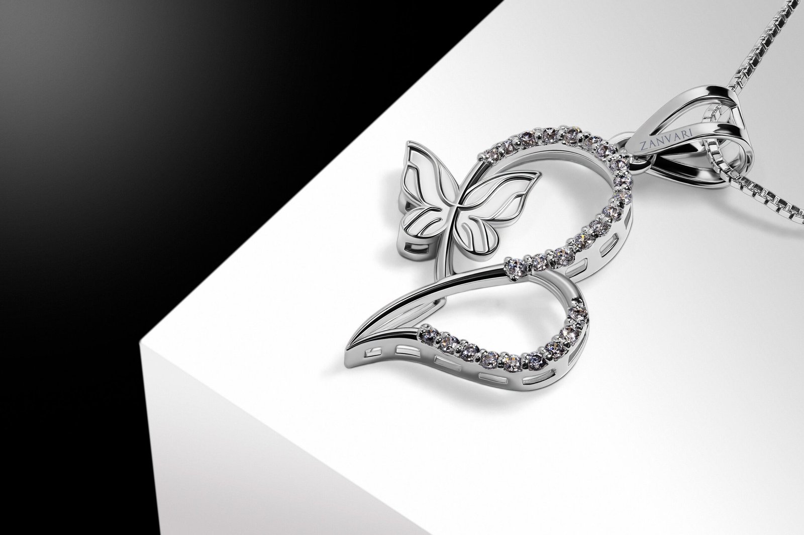Wings of Whimsy — Moissanite Butterfly Heart Pendant in Sterling Silver - Image 2