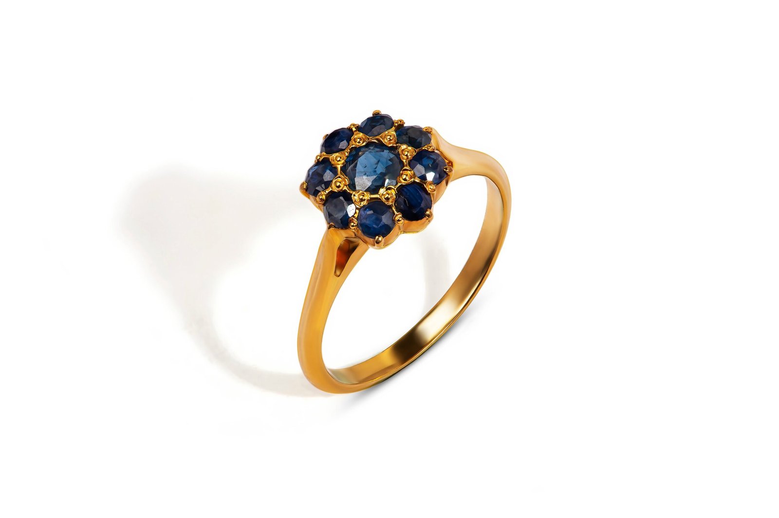 Sapphire Whisperer Flower 21k Gold Ring — Natural Blue Sapphire