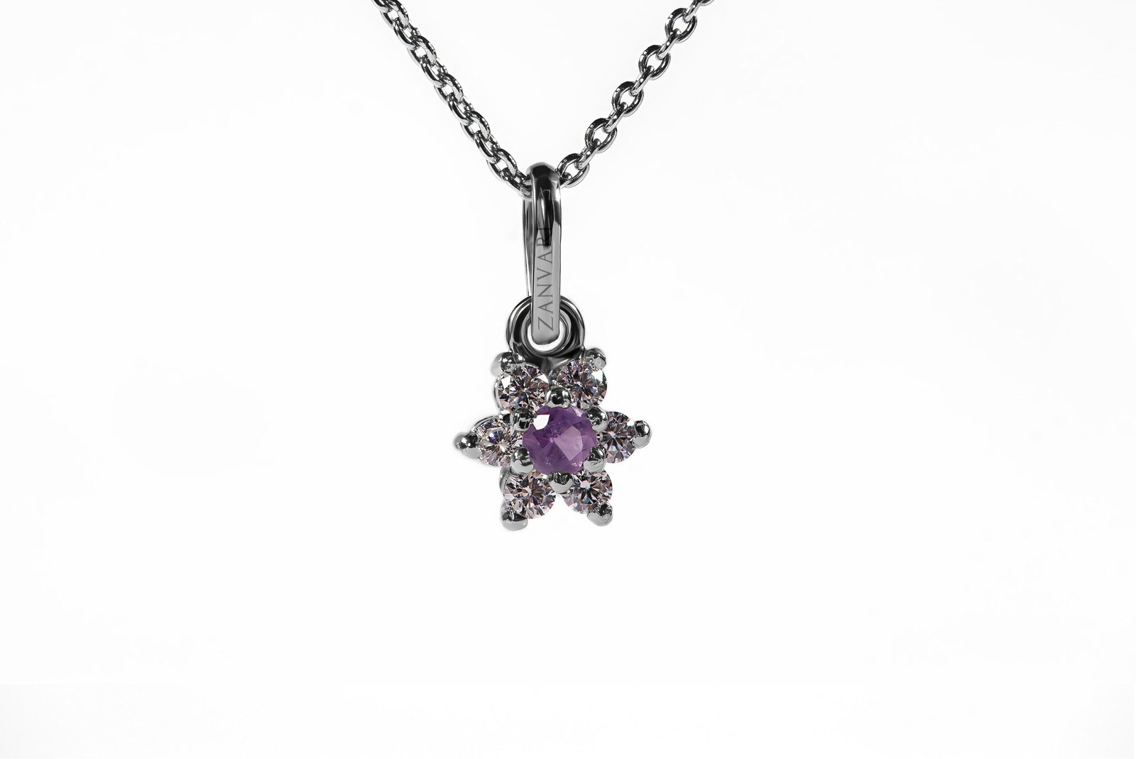 Sparkling Natural Amethyst Flora — Moissanite Pendant in Sterling Silver - Image 3