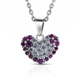 Radiant Heart-Beat — Moissanite and Ruby Heart Pendant in Sterling Silver