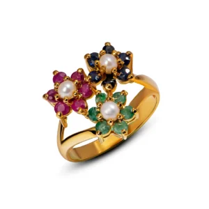 Trinity of Ruby, Emerald & Sapphire — Natural Nauratan Ring in Sterling Silver