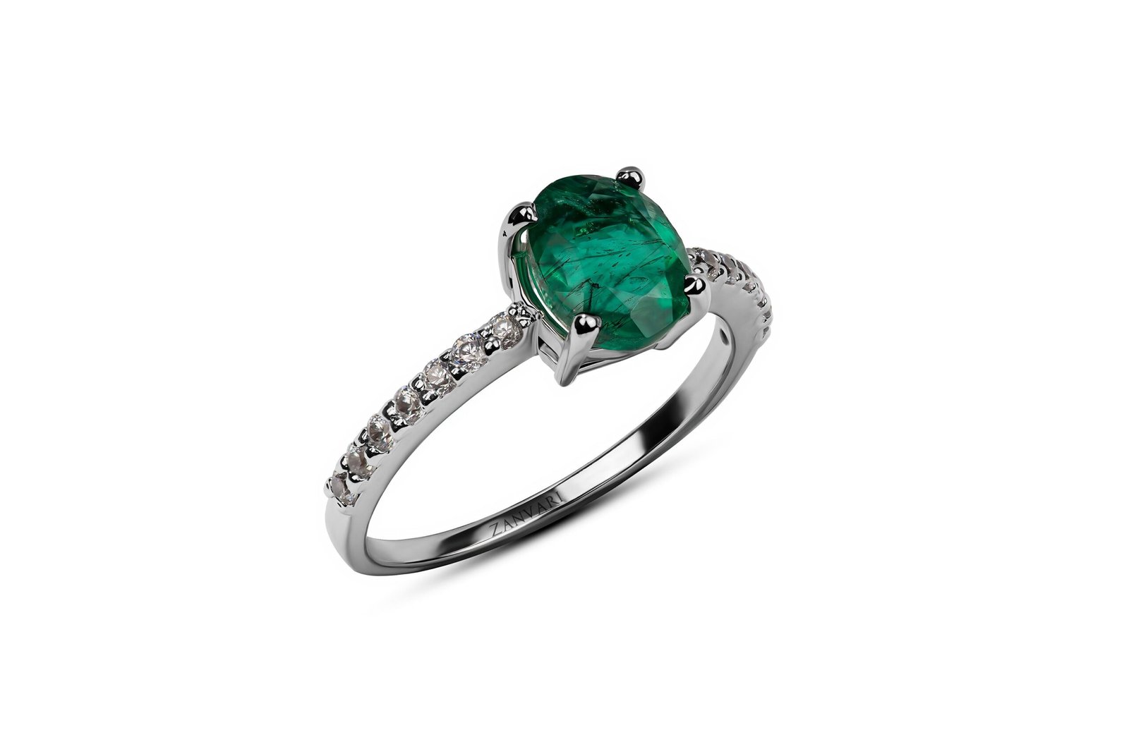 Gleaming Green Oasis Ring — Green Cheetum & Moissanite in Sterling Silver