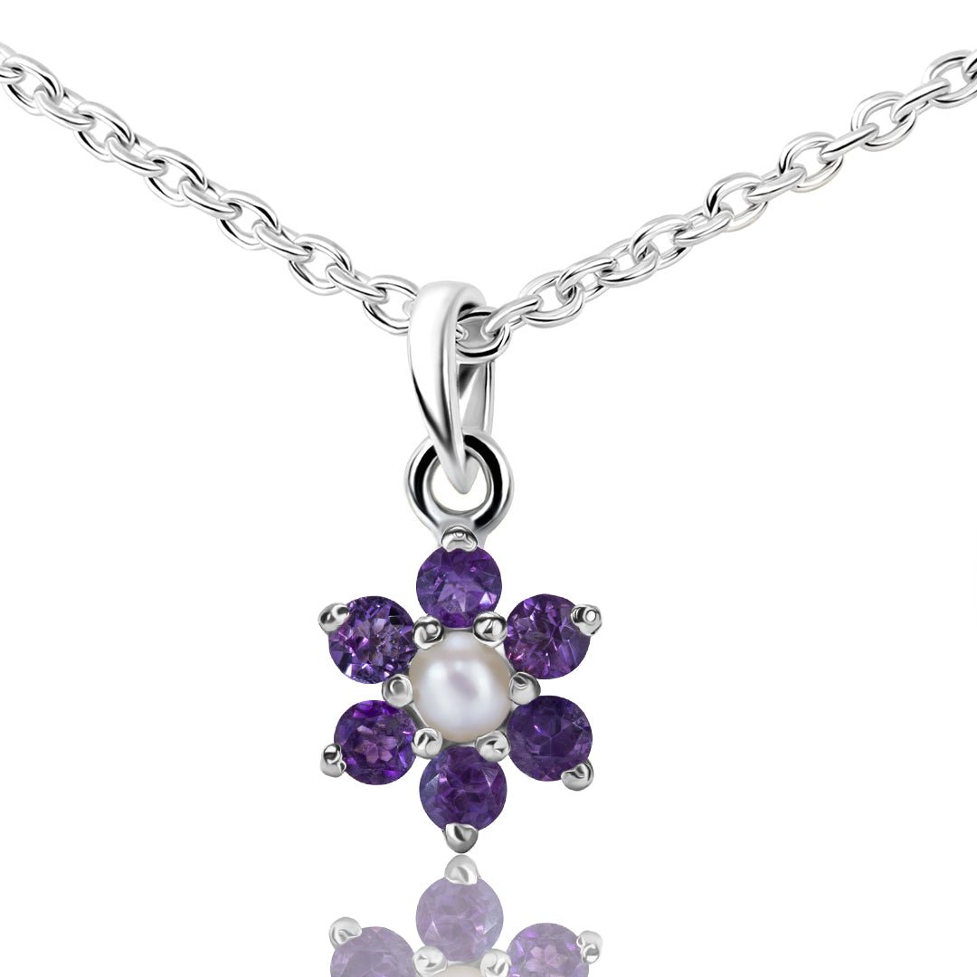 Violet Crown — Natural Amethyst & Pearl Necklace in Sterling Silver