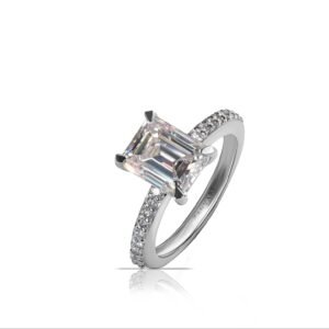 The Arcadian — 2ct GRA Certified Emerald Cut Moissanite Ring, Sterling Silver