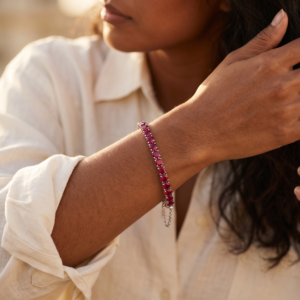 Dreamcatcher — Certified Natural Ruby Bangle in Sterling Silver