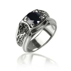 Gilded Moissanite — Men's 2ct Black Moissanite Ring in Sterling Silver, Gold Plated