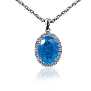 Blue Burst Charm — Blue Moissanite Halo Necklace in Sterling Silver