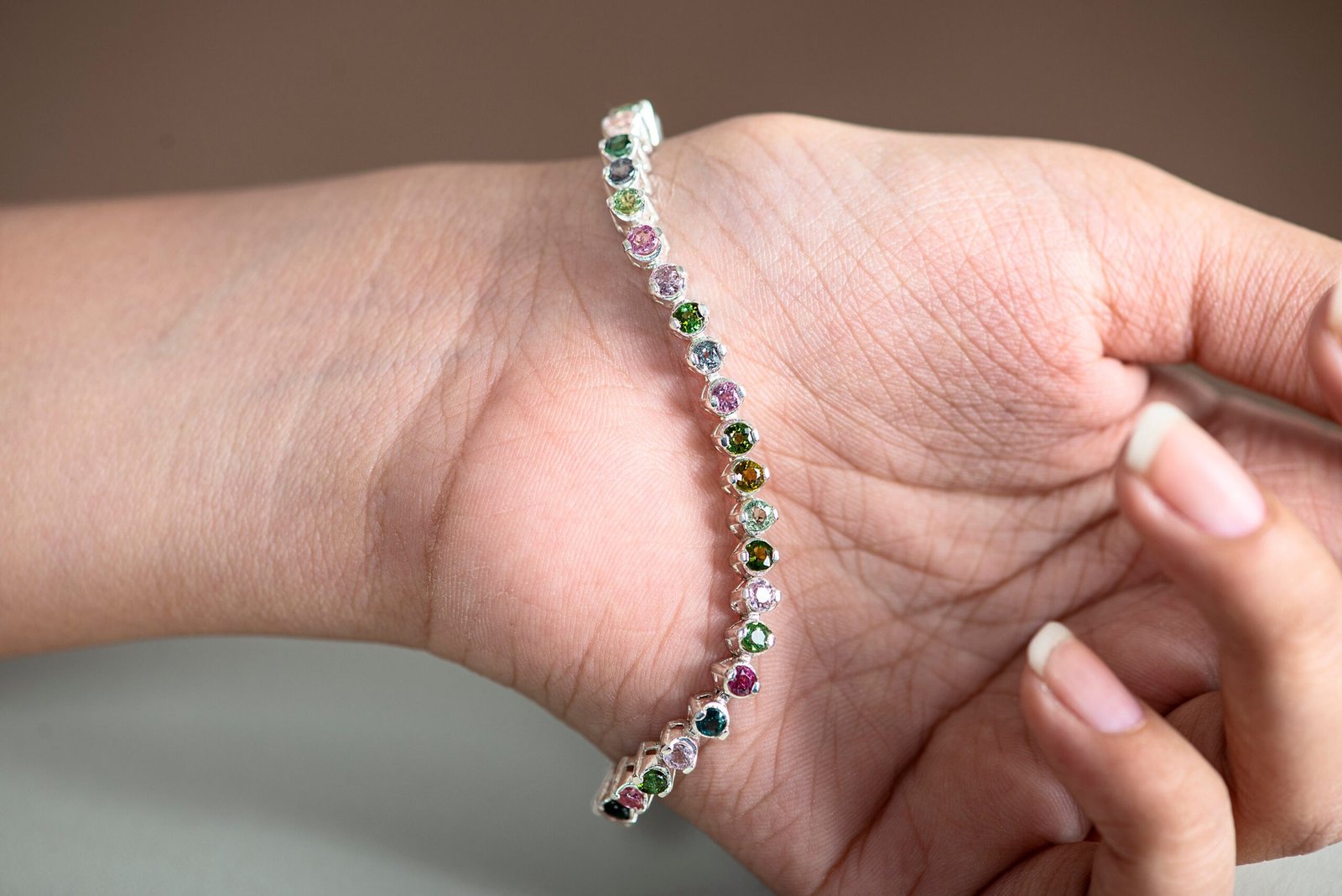 Vibrant Colors of Tourmaline Tennis Bracelet in Sterling Silver - Image 2