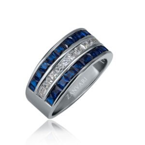 Two Realms One Destiny — Men's Lab Sapphire & Moissanite Ring in Sterling Silver