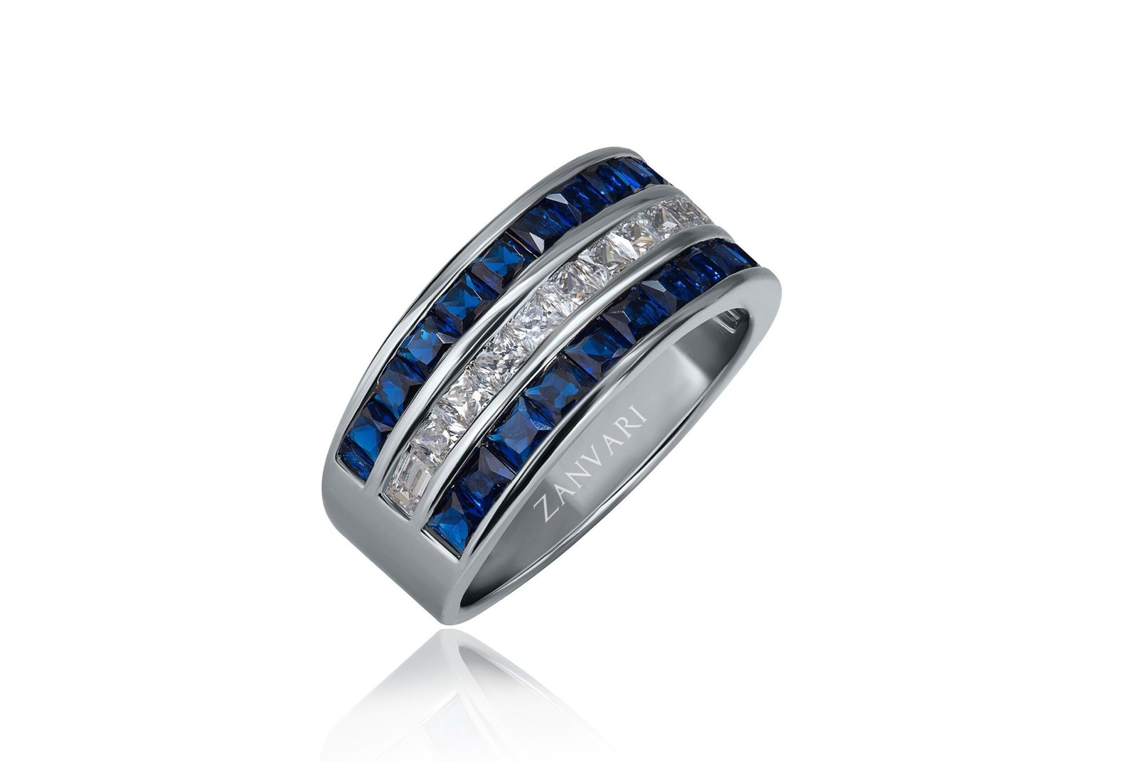 Two Realms One Destiny — Men's Lab Sapphire & Moissanite Ring in Sterling Silver