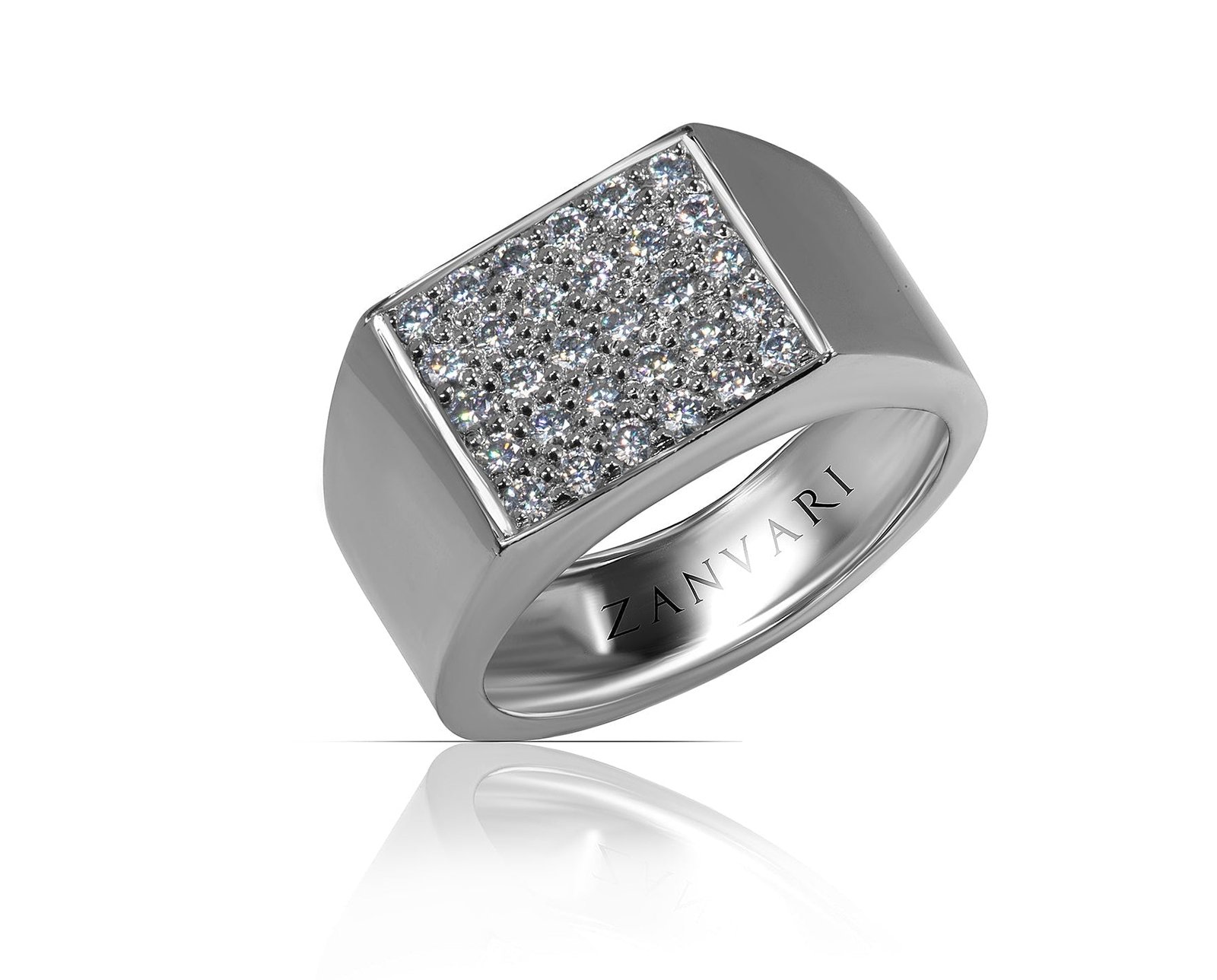 Enduring Light — Men's Pavé Moissanite Signet Ring in Sterling Silver