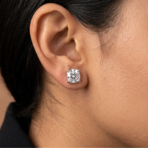 Candle-Light — 2ct GRA Certified Cushion Cut Moissanite Studs, Sterling Silver