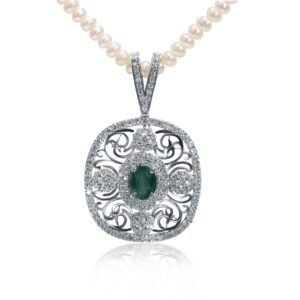 Heavenly Green — Natural Emerald & Pearl Necklace in Sterling Silver