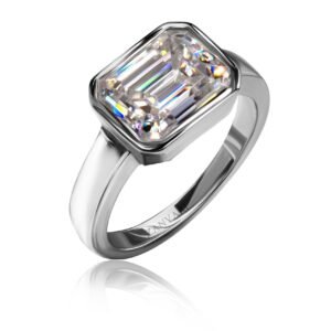 Omega — 3–4ct GRA Certified Emerald Cut Moissanite Ring in Sterling Silver