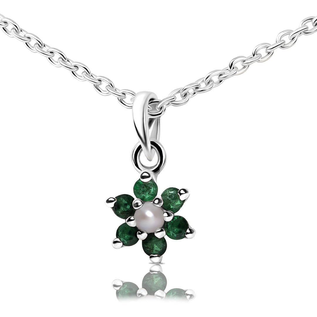 Stone of Successful Love — Natural Emerald & Pearl Necklace, Sterling Silver