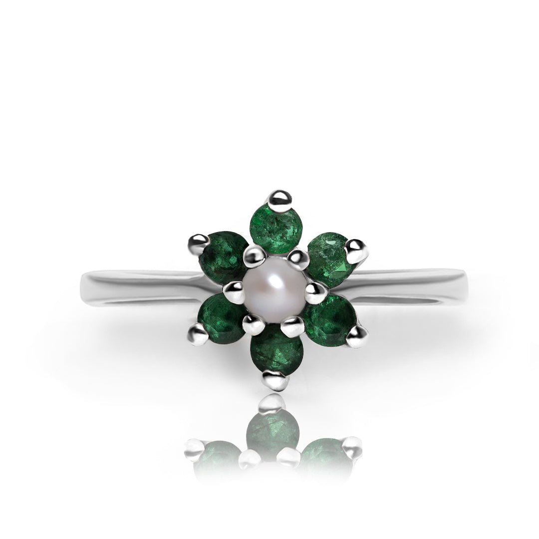 Stone of Successful Love — Natural Emerald & Pearl Ring in Sterling Silver