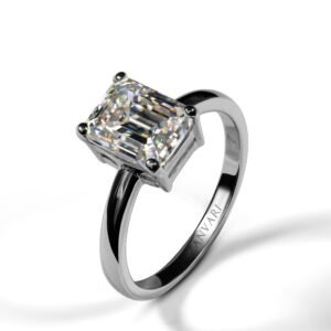 Eco-Wonder — 2-3ct Emerald Cut GRA Certified Moissanite Ring, Sterling Silver